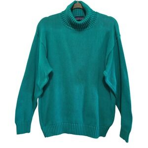 Nordstrom Individualist Sportswear Retro Classic Green Cotton Turtleneck Sz LG